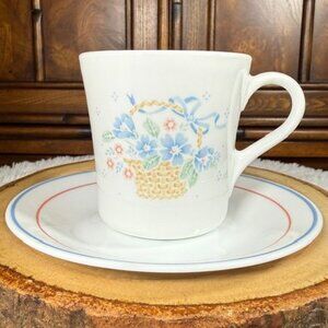 Vintage Corelle by Corning Country Cornflower Coffee Mug Teacup and Saucer Set